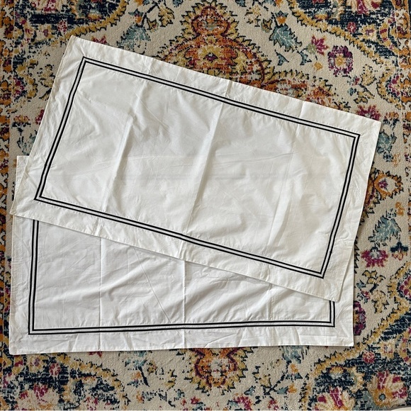 Malouf Fine Linens 200 Thread Count King Shams in White Black Border Set of 2